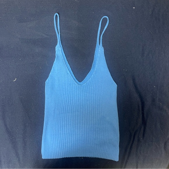 ZARA EMBROIDERED FRUIT KNIT TANK TOP BLUE STRETCHY Sz S - Picture 4 of 6